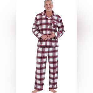 Pajamagram | Tartan Plaid Fleece Mens Pajamas Set | Button Front Top & Pants | L